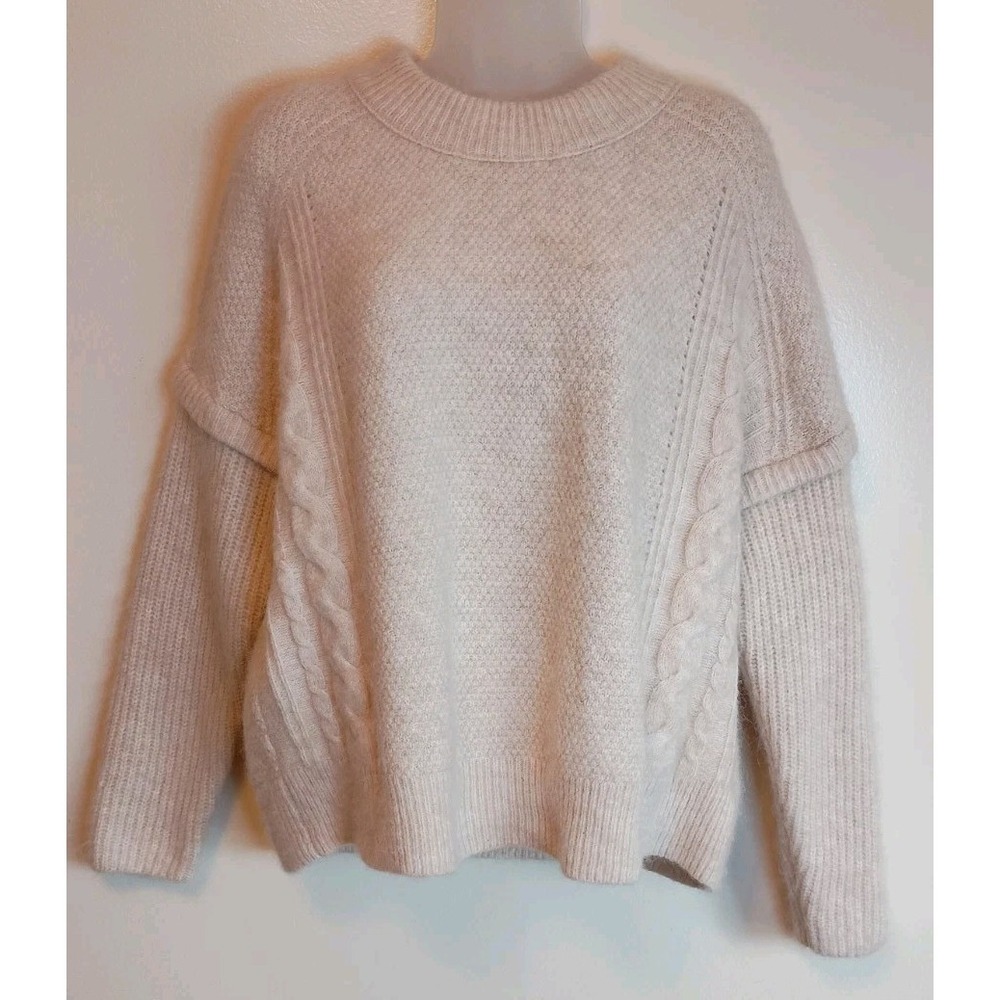 Madewell Women's M Alpaca Wool Blend Cable Knit Sweater Cream Relaxed Fit